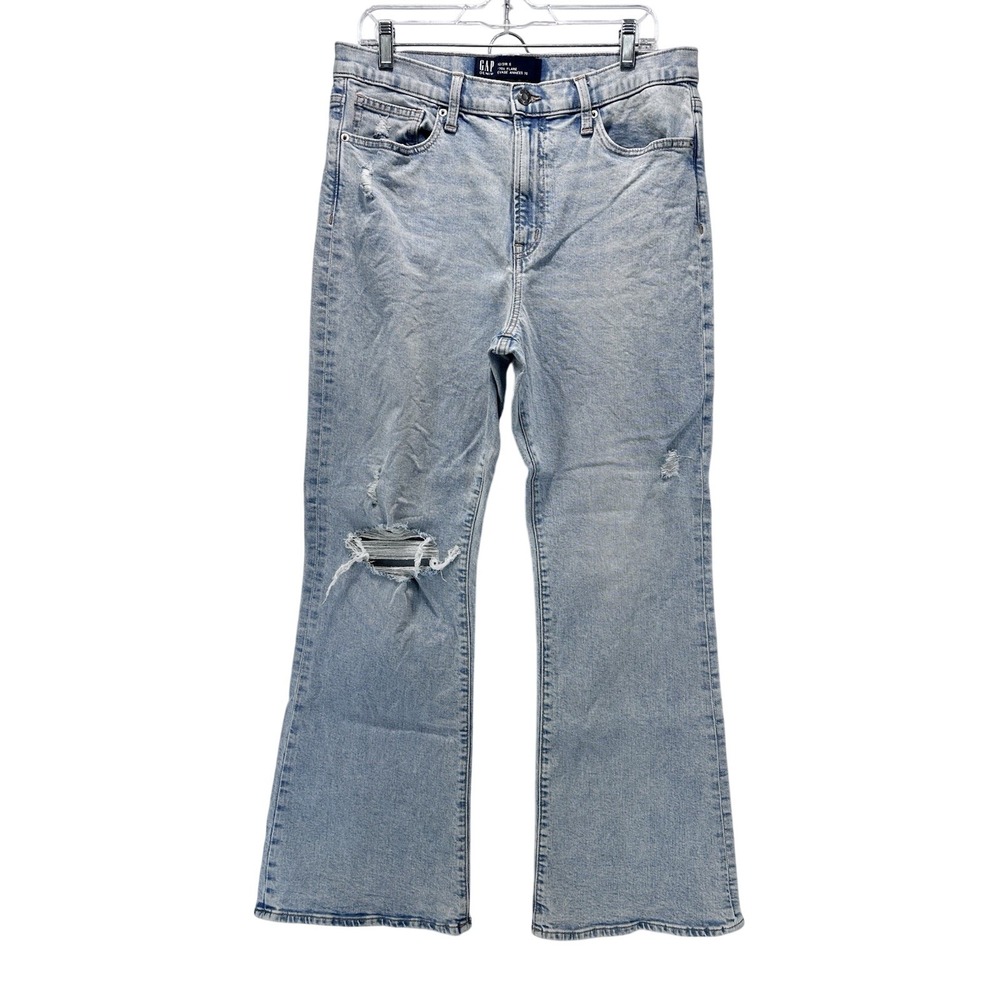 Gap 70s Flare High Waist Women's 12/31R‎ S Light Wash Distressed Stretch Denim